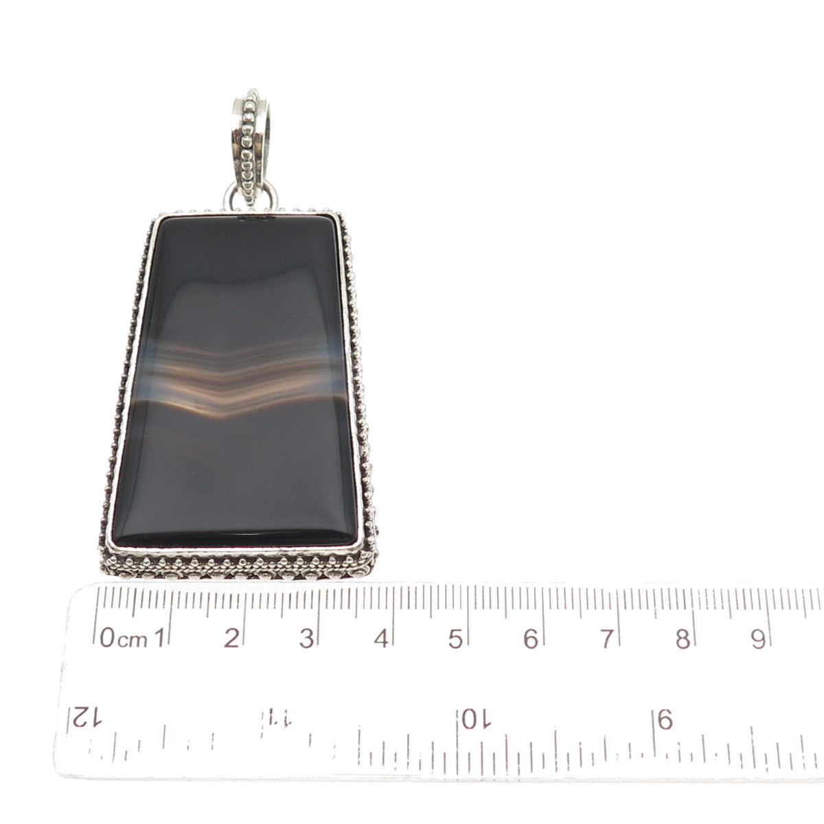 925 Sterling Silver Vintage Real Agate Large 46.1g Pendant