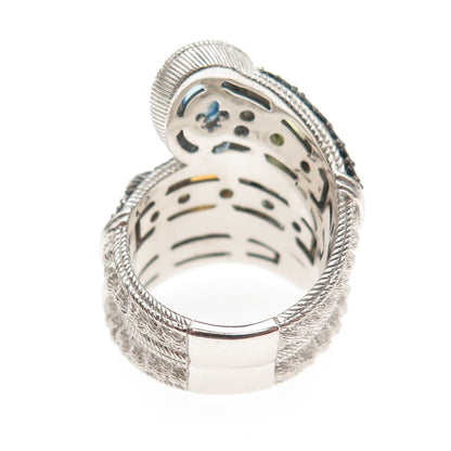 JUDITH RIPKA 925 Sterling Silver Real Multi-Color Gem Wrap Ring Size 7