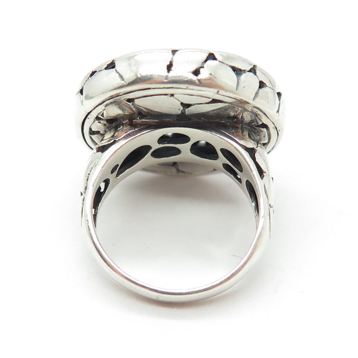 925 Sterling Silver Vintage Pebble Wide Ring Size 7