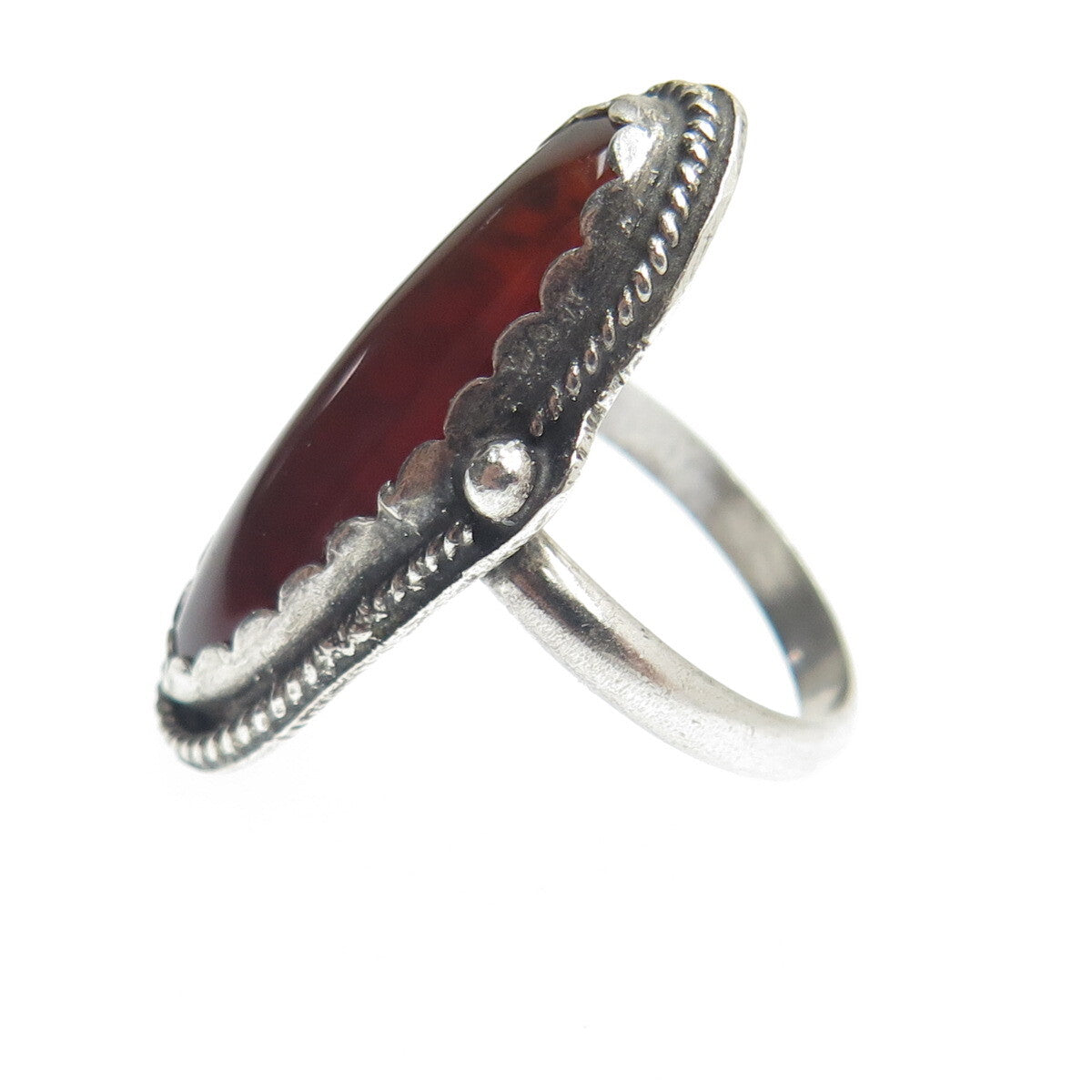 REX ABEITA Navajo 925 Sterling Silver Vintage Carnelian Gem Tribal Ring Size 4.5