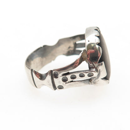 925 Sterling Silver Vintage Real Shungite Modernist Oxidized Ring Size 10.5
