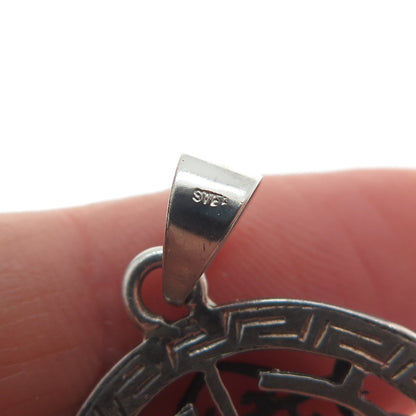 925 Sterling Silver Vintage Mandala Amulet Minimalist Oxidized Pendant