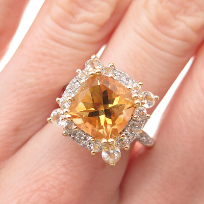 Chuck Clemency Sterling Silver Gold Plated Real Citrine White Topaz Ring Size 7
