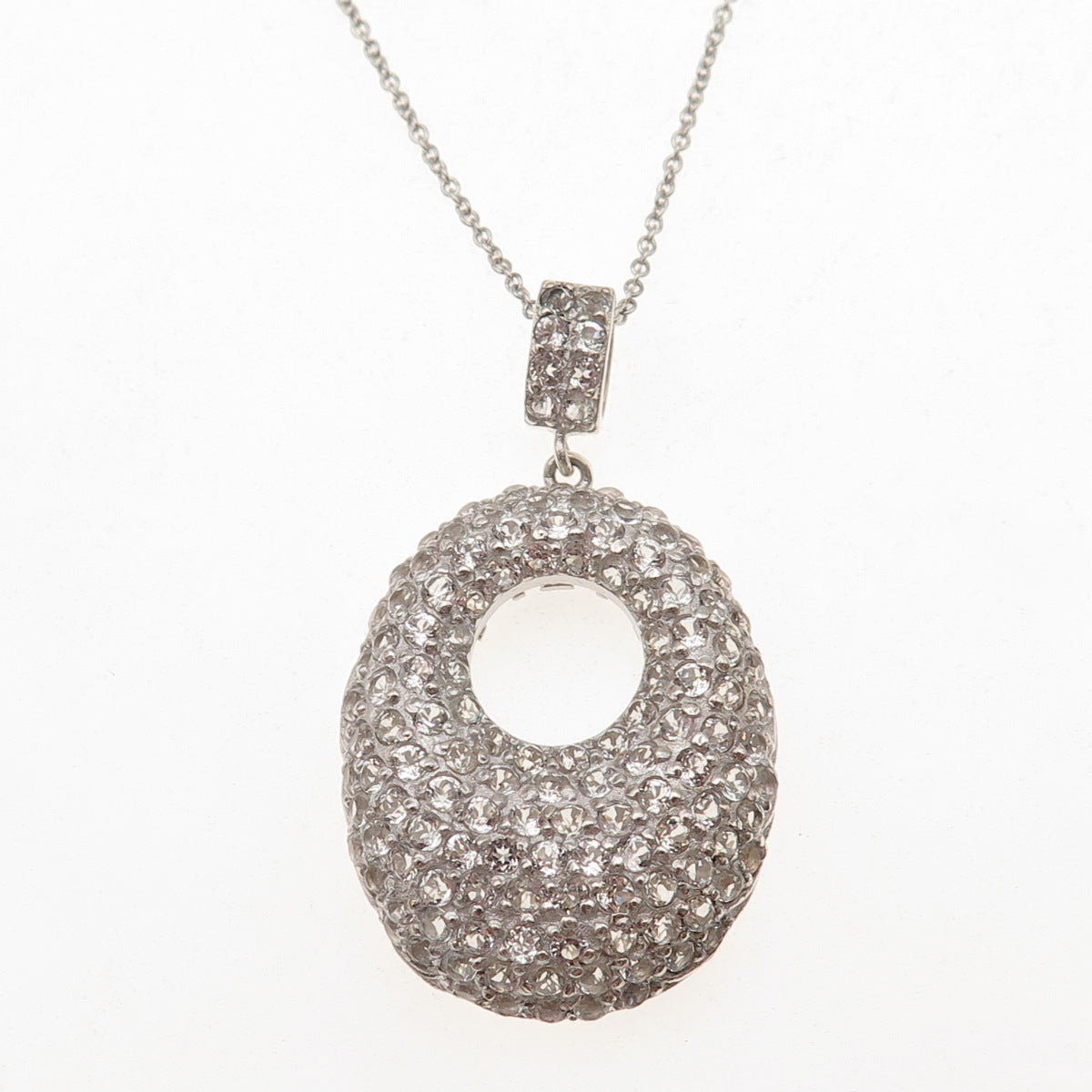 925 Sterling Silver Vintage Real White Topaz Crescent Cable Chain Necklace 18"