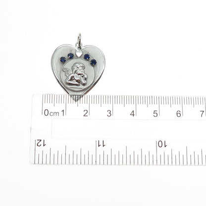 RICHARDSON KING CO. Sterling Silver Vintage Real Sapphire Cherub Heart Pendant