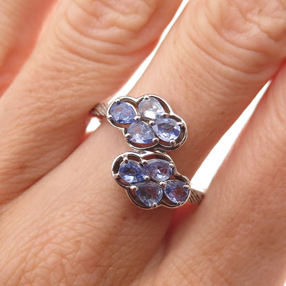 Chuck Clemency 925 Sterling Silver Real Pear-Cut Tanzanite Bypass Ring Size 8.25
