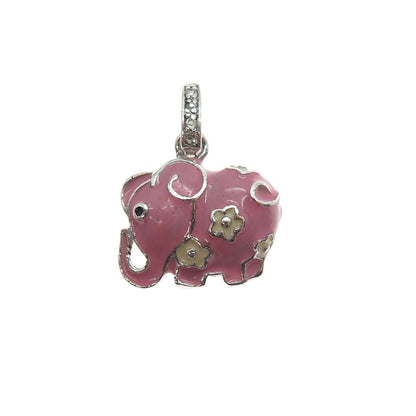 GALLERIA 925 Sterling Silver Enamel Round-Cut C Z Elephant Mini Charm Pendant