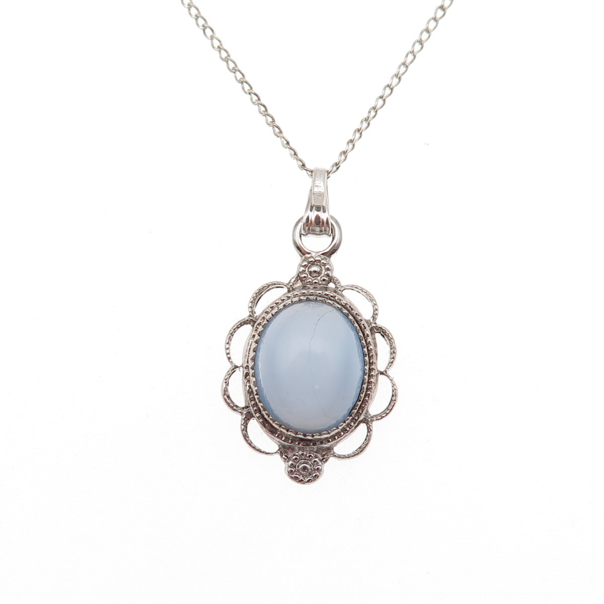 Tru-Kay 925 Sterling Silver Vintage Real Opalite Curb Chain Necklace 16"