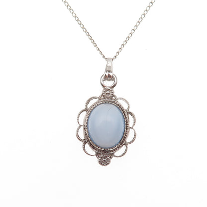 Tru-Kay 925 Sterling Silver Vintage Real Opalite Curb Chain Necklace 16"