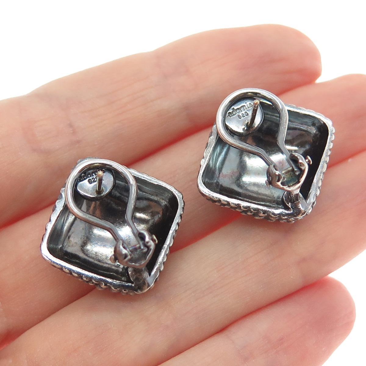 ADORNIS Sterling 18K Gold Posts Vintage Granulated Oxidized Omega Back Earrings