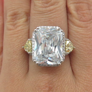 925 Sterling Silver White & Canary C Z Statement Ring Size 7.75