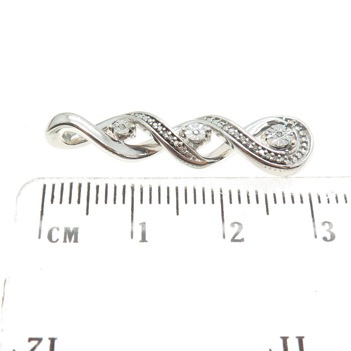 925 Sterling Silver Real Round-Cut Diamond Twisted Infinity Pendant