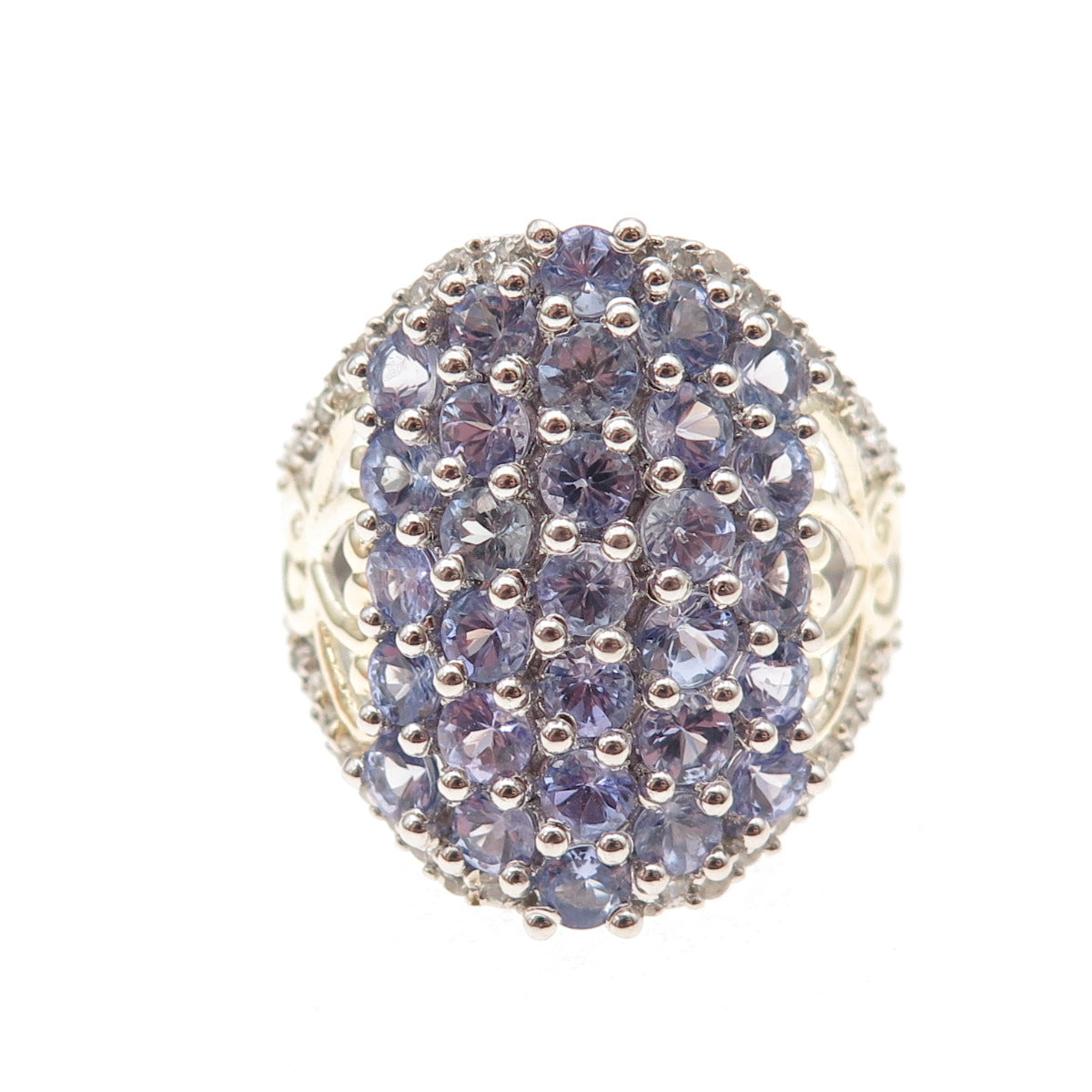 Chuck Clemency 925 Sterling Silver 2-Tone Real Tanzanite White Topaz Ring Size 8