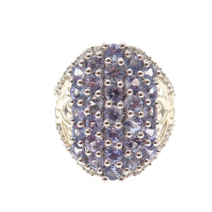 Chuck Clemency 925 Sterling Silver 2-Tone Real Tanzanite White Topaz Ring Size 8