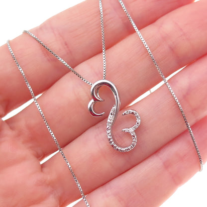 Jane Seymour 925 Sterling Silver Real Diamond Open Heart Box Chain Necklace 18"