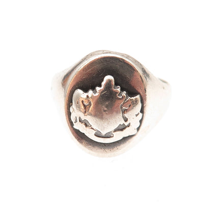 925 Sterling Silver Antique Art Deco Coat of Arms Adjustable Signet Ring Size 6