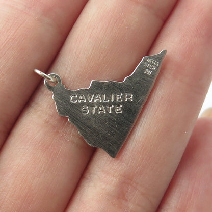 WELLS 925 Sterling Silver Vintage Virginia Cavalier State Map Charm Pendant