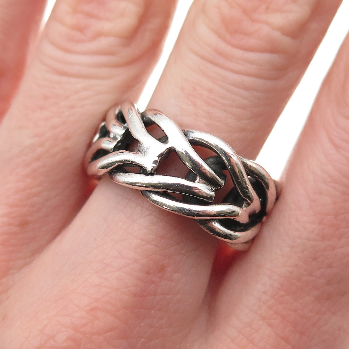 925 Sterling Silver Vintage Modernist Spine Oxidized Band Ring Size 7