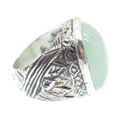 Old Pawn 925 Sterling Silver Vintage Cabochon Chalcedony Oxidized Ring Size 6.5
