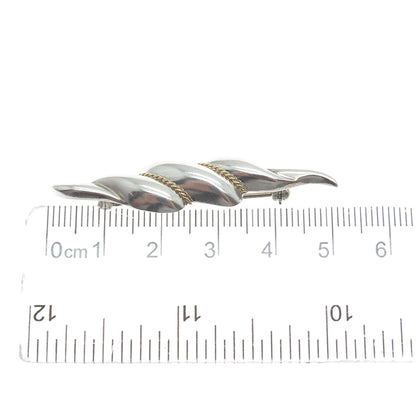 14K Yellow Gold & 925 Sterling Silver Vintage Puffy Twisted Pin Brooch