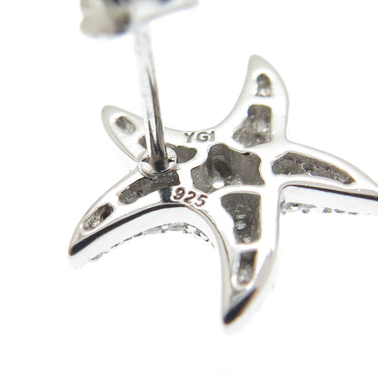 925 Sterling Silver Round-Cut Shaped C Z Starfish Stud Earrings