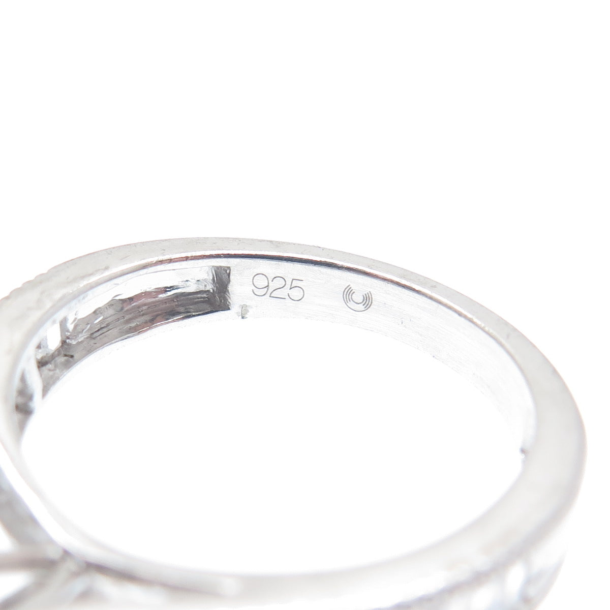 925 Sterling Silver Round & Emerald-Cut C Z Engagement Ring Size 6.75