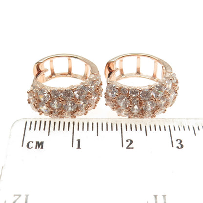 925 Sterling Silver Rose Gold Plated Round-Cut Shaped C Z Huggie Earrings