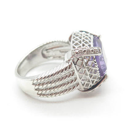 925 Sterling Silver Real Cushion-Cut Amethyst & White Topaz Ring Size 7