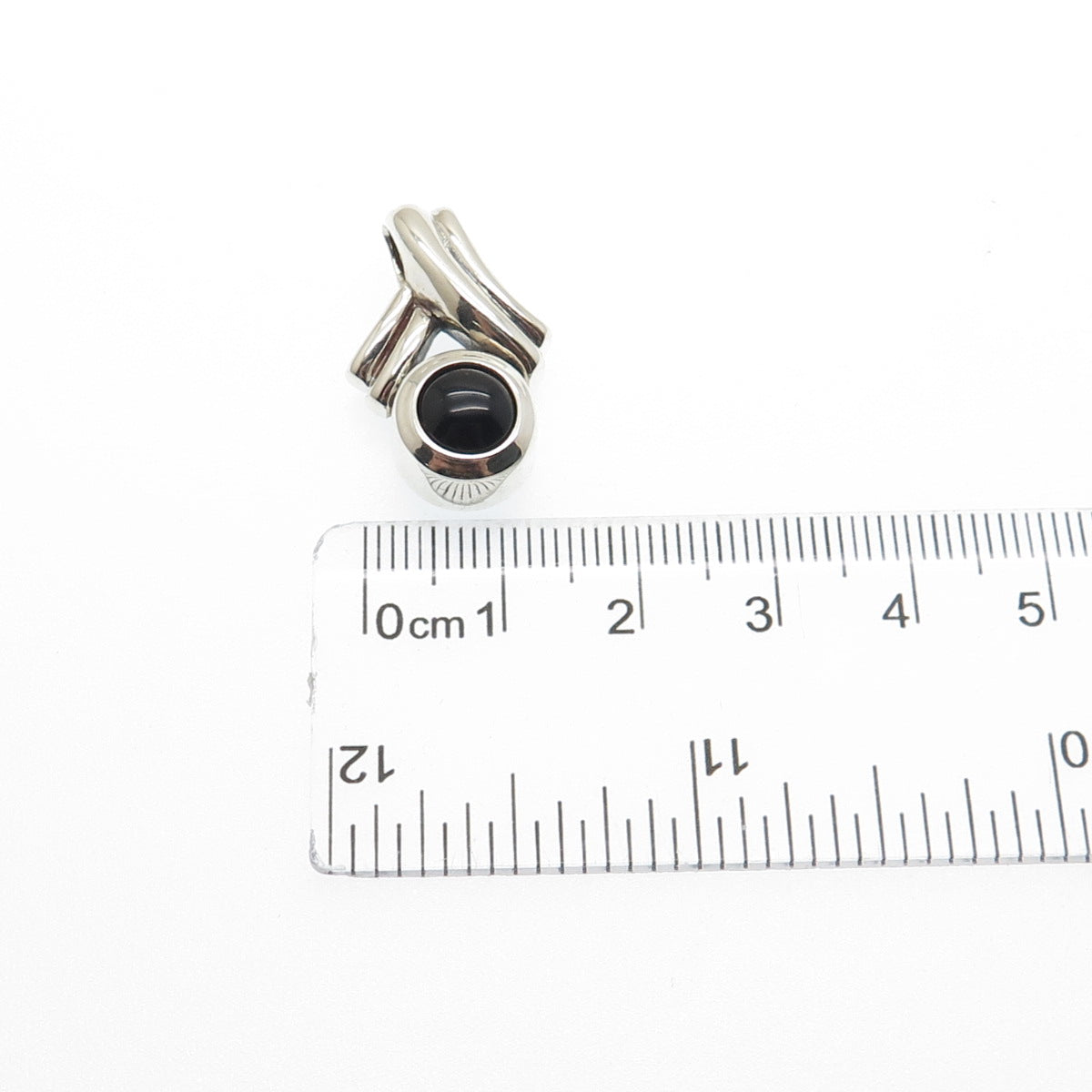 MORNING SUN 925 Sterling Silver Vintage Black Onyx Ribbon Slide Charm Pendant