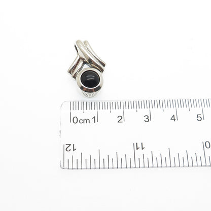 MORNING SUN 925 Sterling Silver Vintage Black Onyx Ribbon Slide Charm Pendant