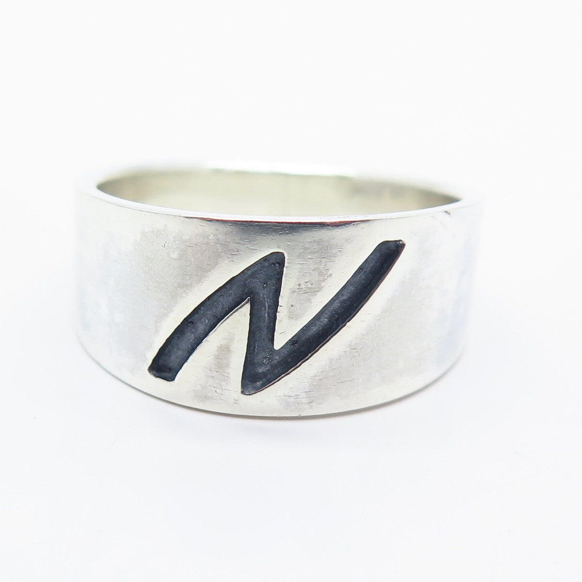 925 Sterling Silver Vintage Mexico Letter "N" Initial / Lightning Ring Size 12.5