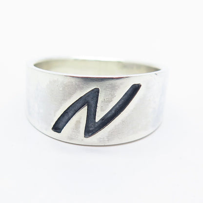 925 Sterling Silver Vintage Mexico Letter "N" Initial / Lightning Ring Size 12.5