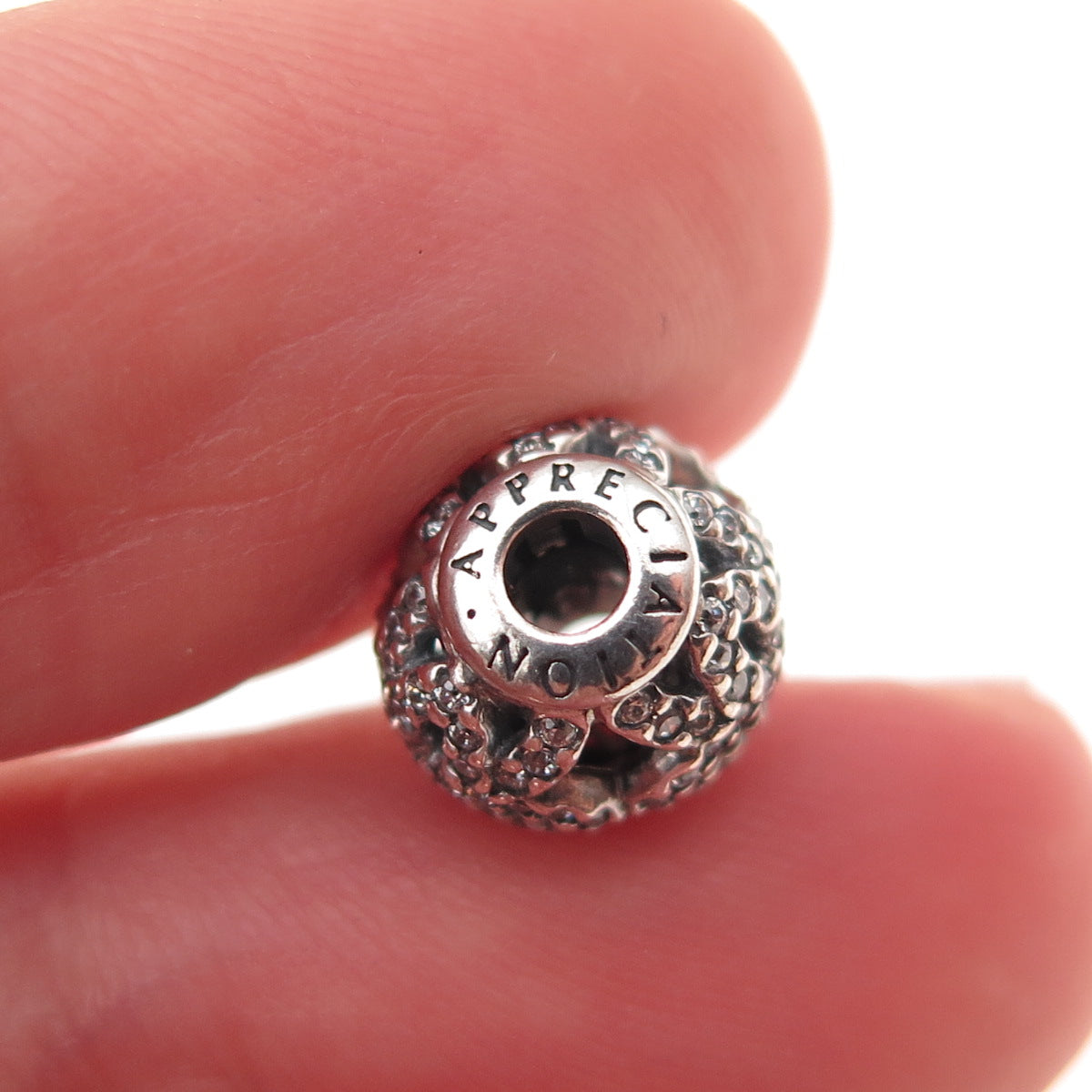 Pandora 925 Sterling Silver C Z Essence Appreciation Slide Bead Charm