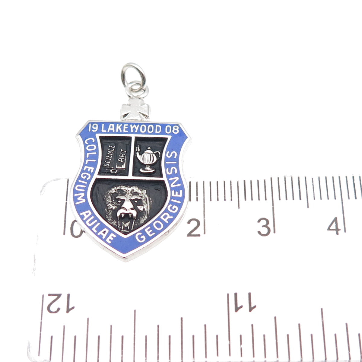 KENNEY 925 Sterling Silver Antique 1908 Enamel Lakewood College Charm Pendant