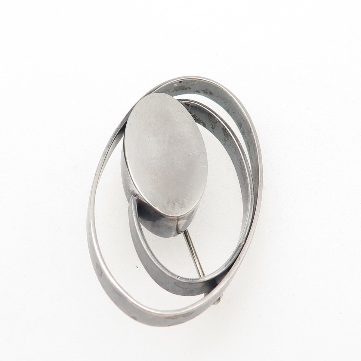925 Sterling Silver Vintage Artisan Modernist Multi-Circle Oxidized Pin Brooch