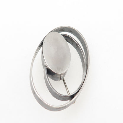 925 Sterling Silver Vintage Artisan Modernist Multi-Circle Oxidized Pin Brooch