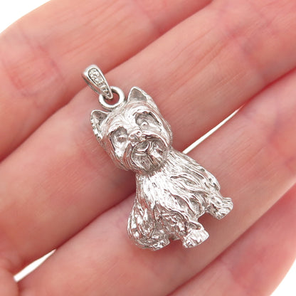 925 Sterling Silver Vintage Real Diamond Yorkshire Terrier Charm Pendant