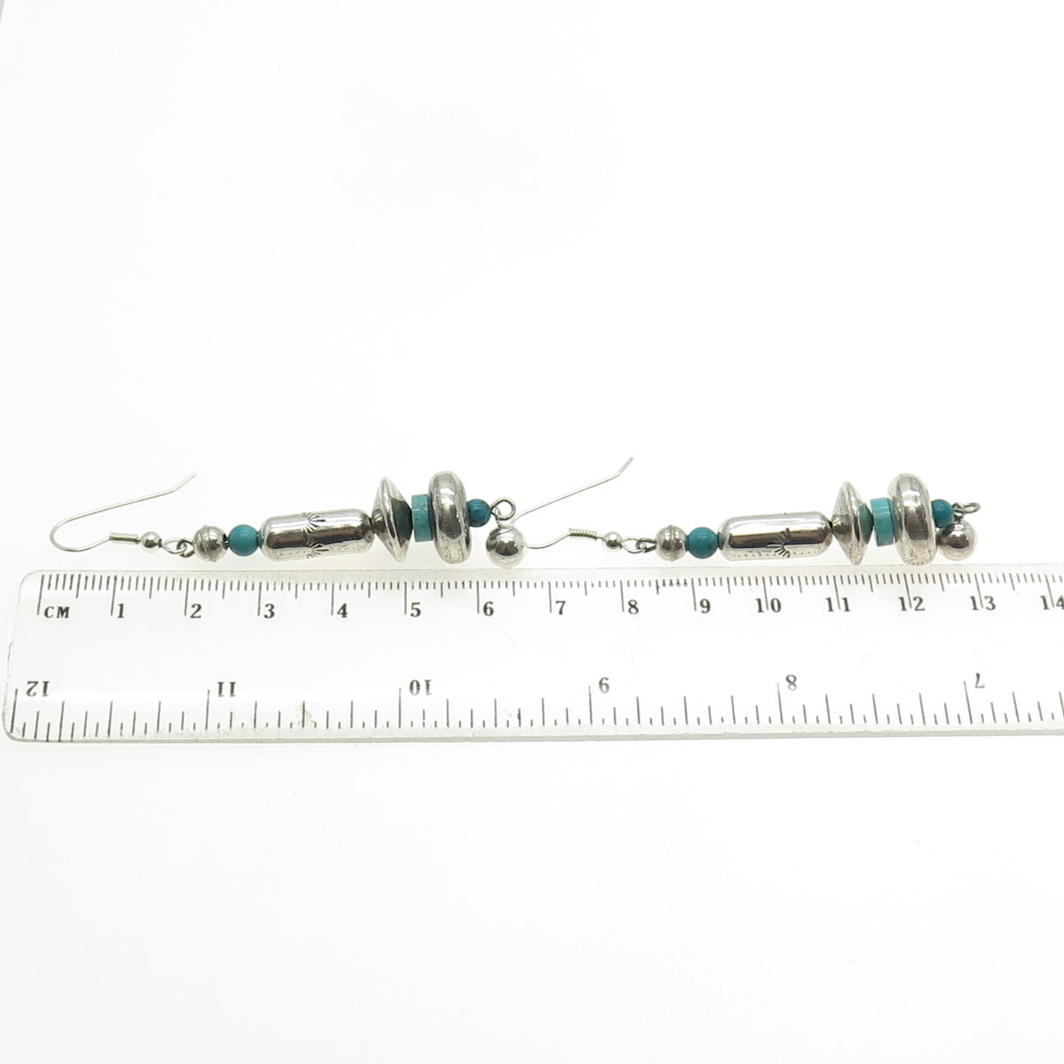 Old Pawn Sterling Silver Vintage Lone Mountain Turquoise Navajo Pearl Earrings