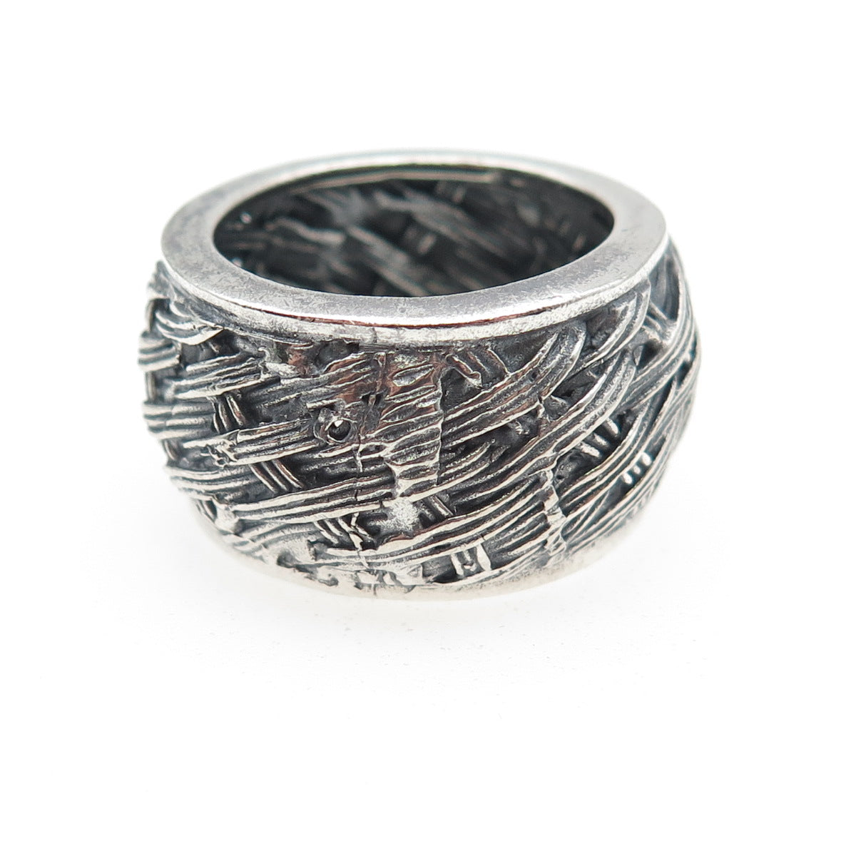 925 Sterling Silver Vintage Modernist Woven Oxidized Ring Size 8.5