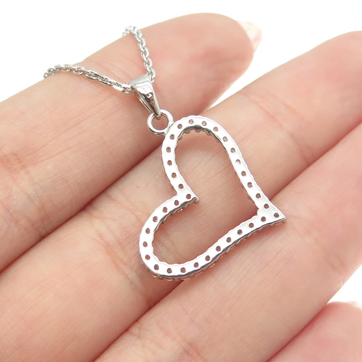 925 Sterling Silver Round-Cut C Z Open Heart Cable Chain Necklace 16"