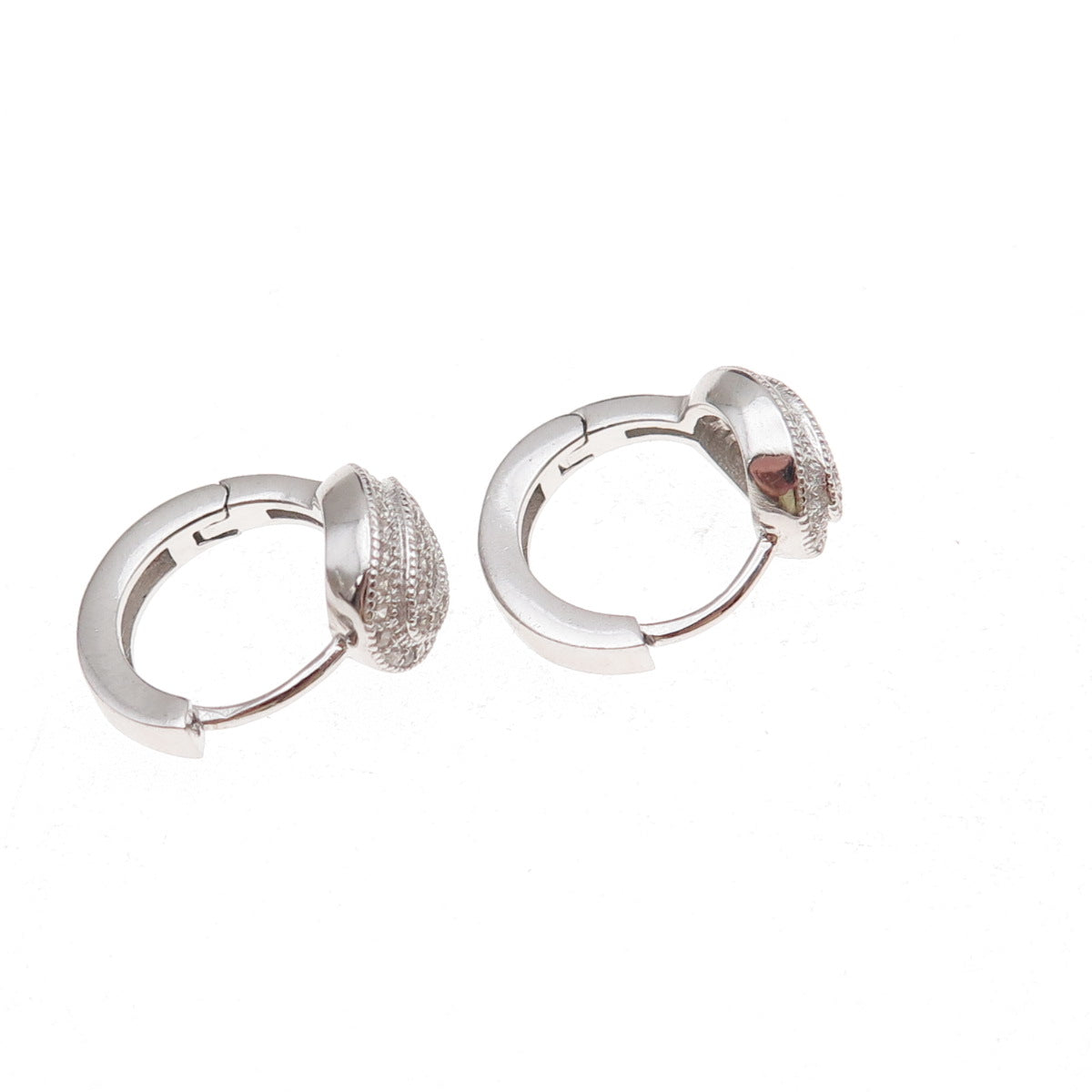 925 Sterling Silver Round-Cut C Z Hoop Earrings