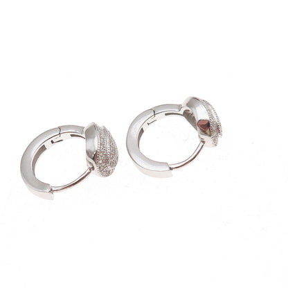925 Sterling Silver Round-Cut C Z Hoop Earrings