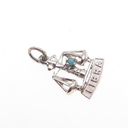 925 Sterling Silver Vintage Rhinestone Libra Zodiac Sign Mini Charm Pendant