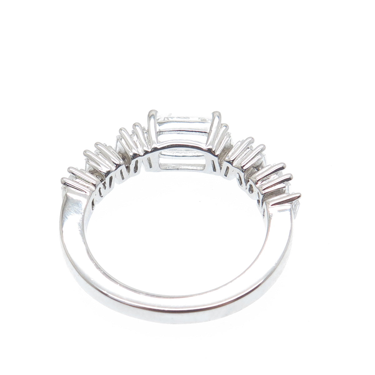 DSMK 925 Sterling Silver Real White Topaz Gem & C Z Half Eternity Ring Size 7.25