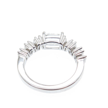 DSMK 925 Sterling Silver Real White Topaz Gem & C Z Half Eternity Ring Size 7.25