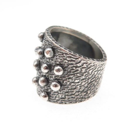 925 Sterling Silver Vintage Modernist Beaded Oxidized Ring Size 6.25