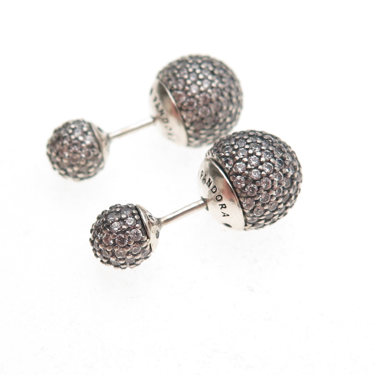 Pandora 925 Sterling Silver Real Ruby & C Z Ball Stud Earrings