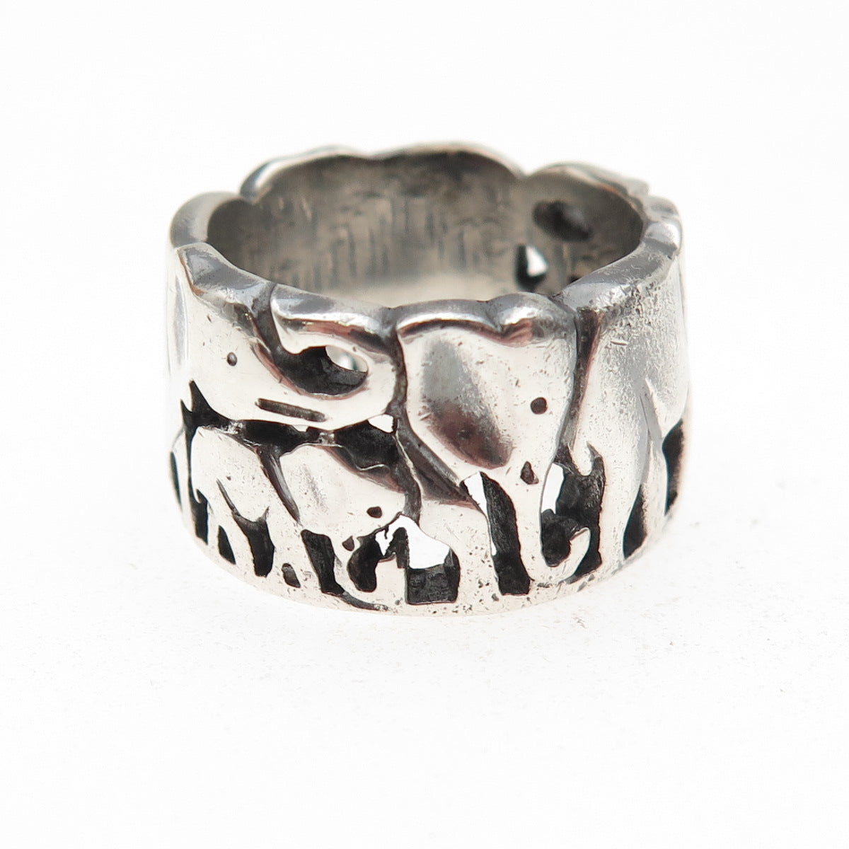 925 Sterling Silver Vintage Elephant Family Oxidized Ring Size 7