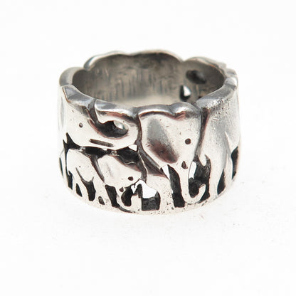 925 Sterling Silver Vintage Elephant Family Oxidized Ring Size 7