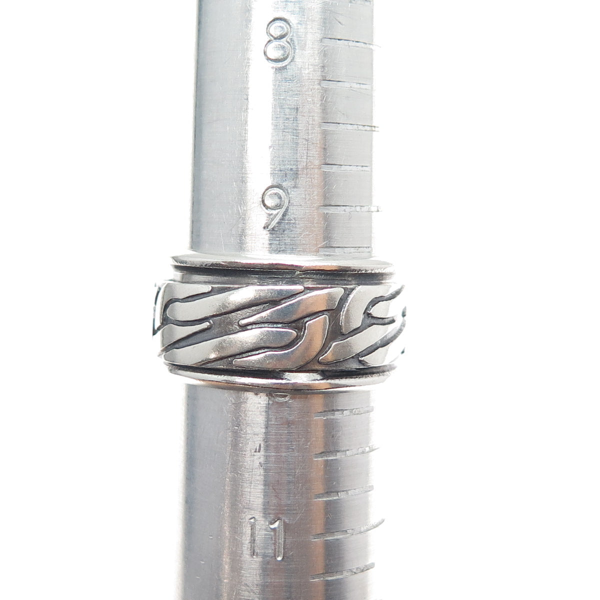 925 Sterling Silver Vintage Mexico Modernist Rotating Band Oxidized Ring Size 10